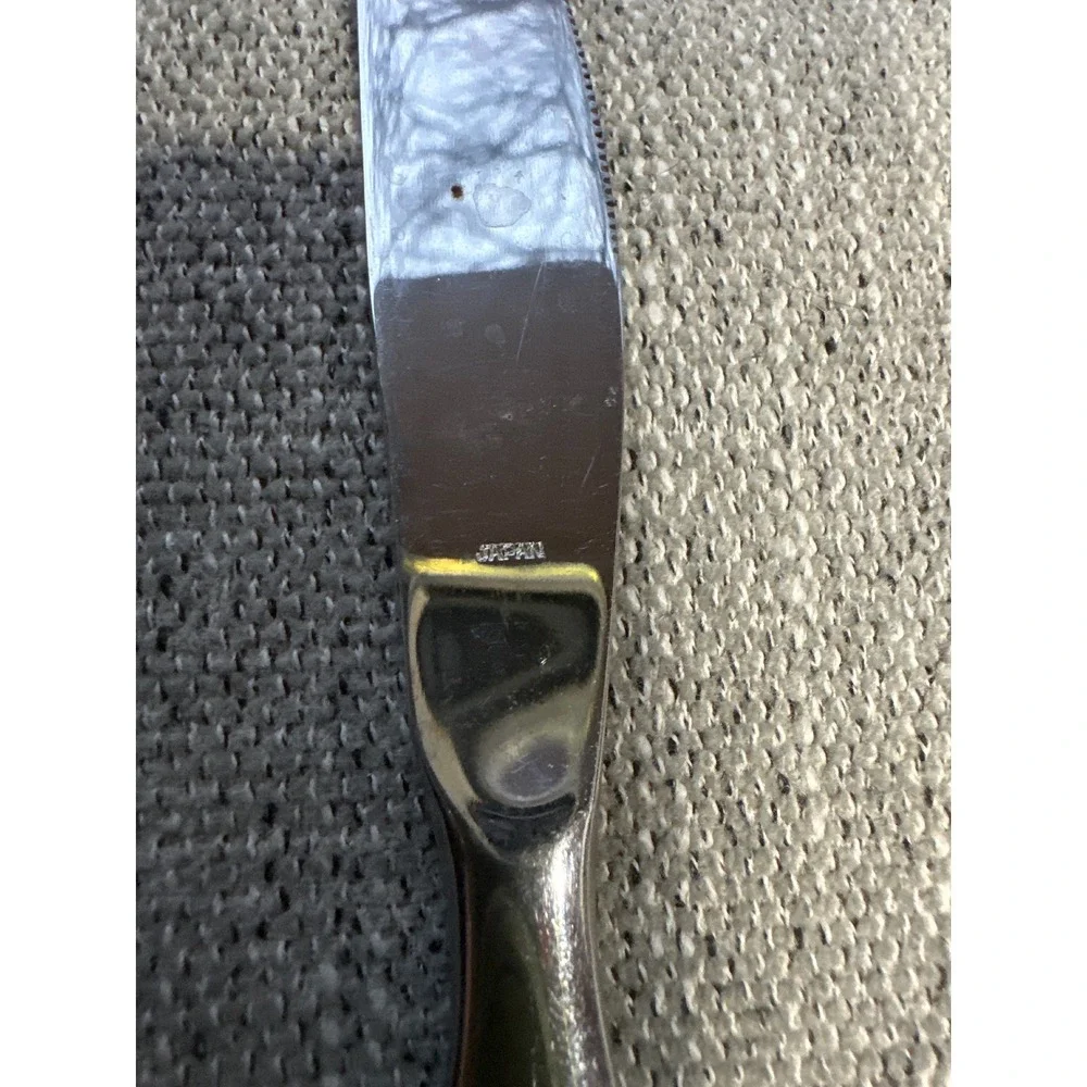 Vintage Set of 10 Steak Knives Stainless Steel Japan Brown Faux Wood‎ Handle MCM